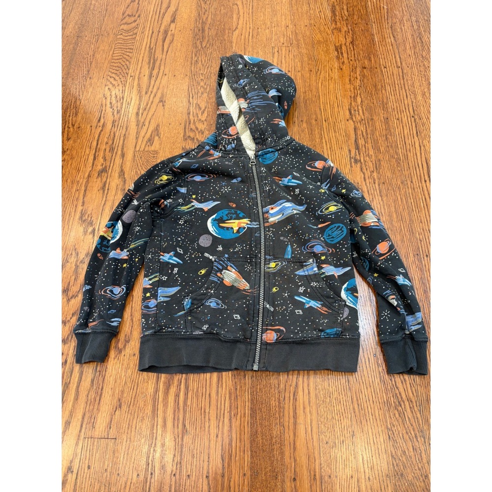 Hanna Andersson Kids Space Print Sherpa Lined Full Zip Hoodie Black Size 120 6-7